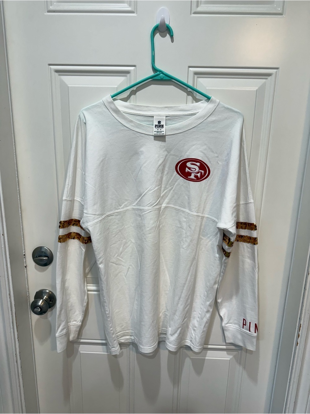 PINK NFL San Francisco 49ers White Long-Sleeve gold sequence Tee
